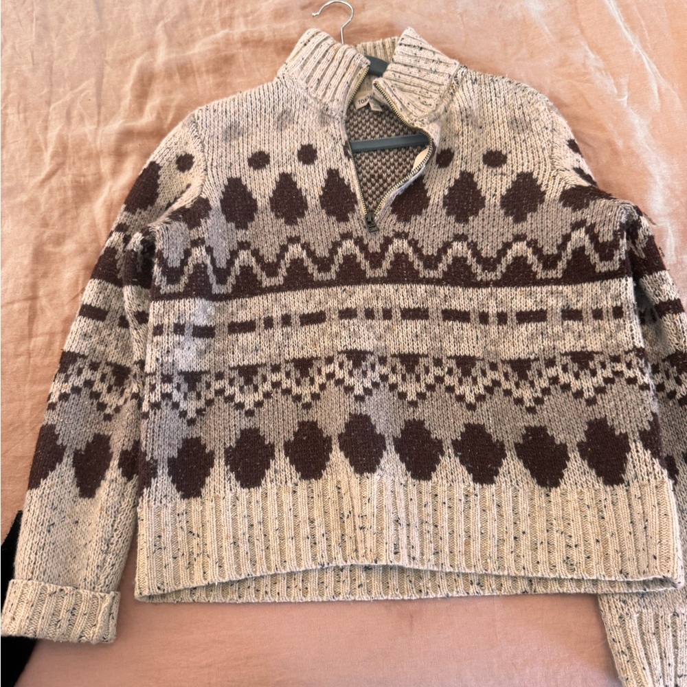 Toad&Co Cream and Brown Patterned Cowl Sweater